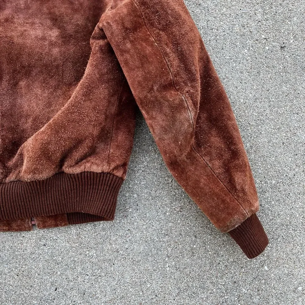 Vintage Grande-Bay Brown Suede Leather Fur Lined Zip Up Jacket Size 40 Medium